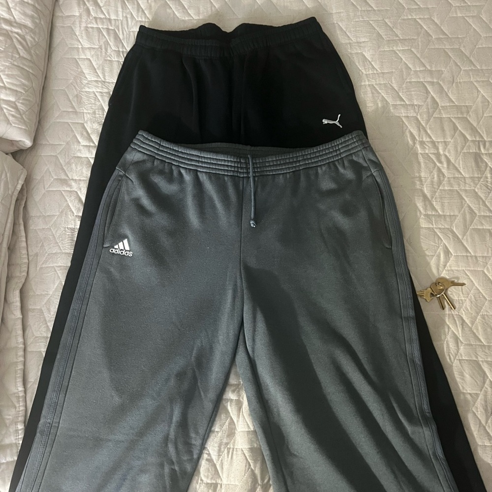 Adidas and puma sweat pants.
